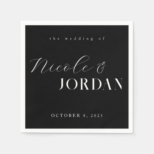 Serviette En Papier Moderne Simple Chic Mariage noir et blanc (Devant)