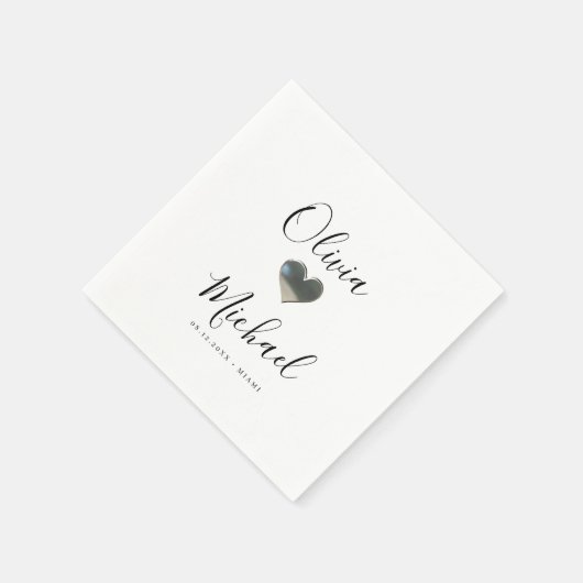Serviette En Papier Moderne simple élégant script couples noms mariage (Coin)