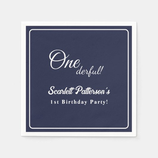 Serviette En Papier Moderne Simple Marine Bleu Blanc Élégant 1er anniv (Devant)