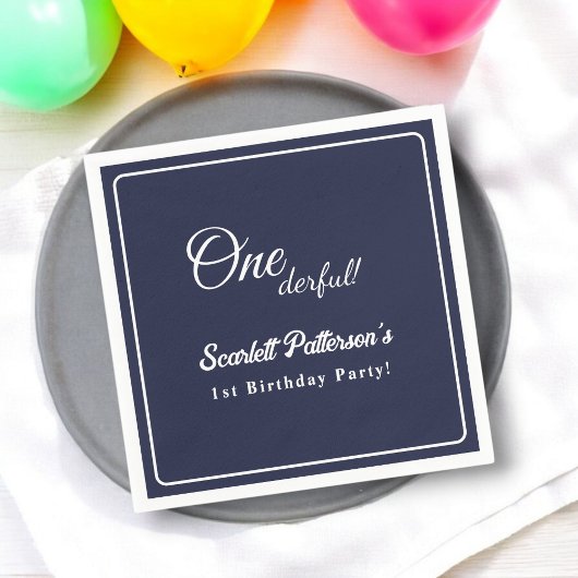 Serviette En Papier Moderne Simple Marine Bleu Blanc Élégant 1er anniv