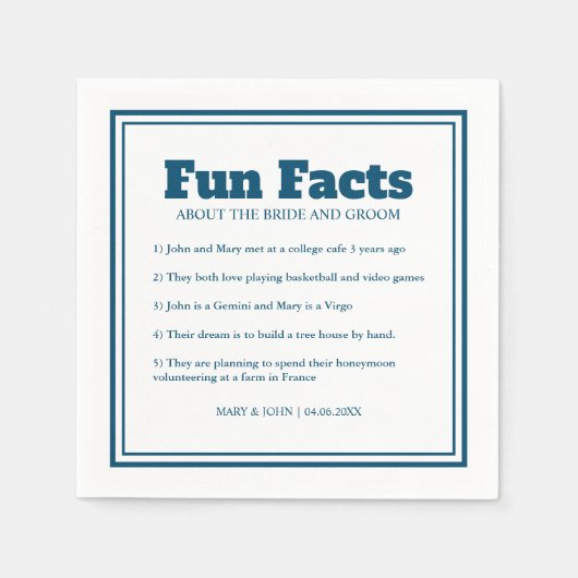 Serviette En Papier Moderne Simple Minimal Blue Fun Facts Mariage (Devant)