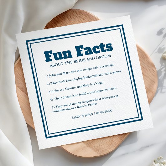 Serviette En Papier Moderne Simple Minimal Blue Fun Facts Mariage