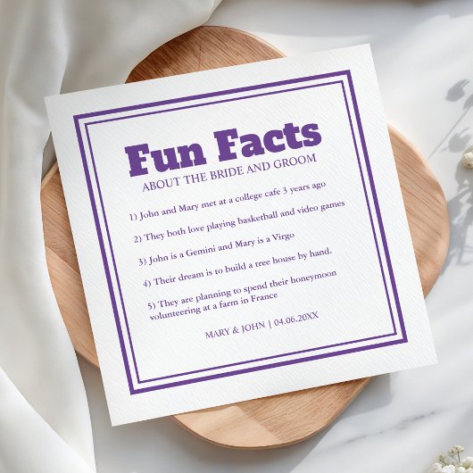 Serviette En Papier Moderne Simple Minimal Purple Fun Facts Mariage