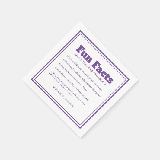 Serviette En Papier Moderne Simple Minimal Purple Fun Facts Mariage (Coin)