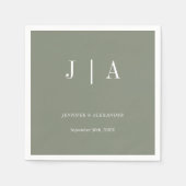 Serviette En Papier Moderne simple Monogramme Sage Vert Mariage blanc (Devant)