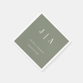 Serviette En Papier Moderne simple Monogramme Sage Vert Mariage blanc (Coin)