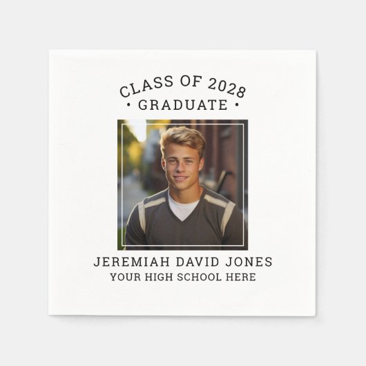 Serviette En Papier Moderne simple noir et blanc photo graduation (Devant)