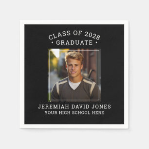 Serviette En Papier Moderne simple noir et blanc photo graduation