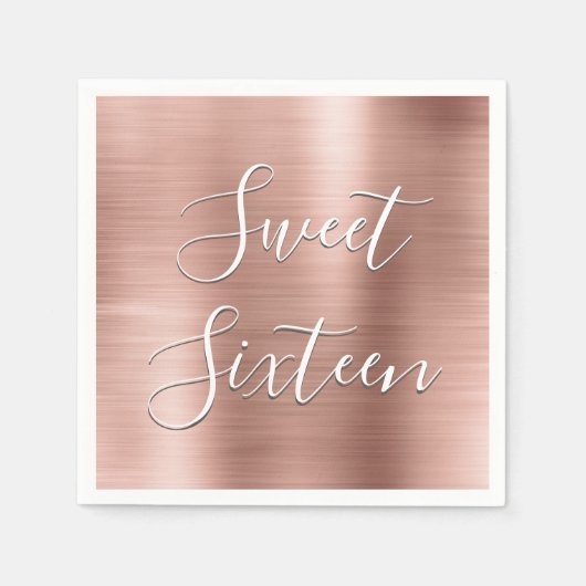 Serviette En Papier Moderne Sweet 16 Anniversaire Rose Gold Blush Rose (Devant)