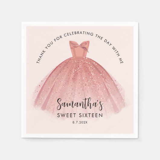 Serviette En Papier Moderne Sweet 16 Script Robe Anniversaire Papier p (Devant)