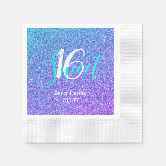 Serviette En Papier Moderne Sweet 16 Turquoise Parties scintillant vio (Devant)