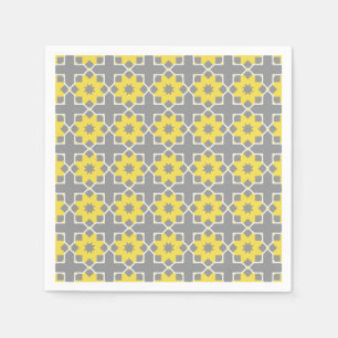 Serviette En Papier Moderne tendance Gris et Fleurs Jaunes