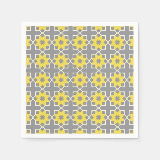 Serviette En Papier Moderne tendance Gris et Fleurs Jaunes (Devant)