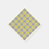 Serviette En Papier Moderne tendance Gris et Fleurs Jaunes (Coin)