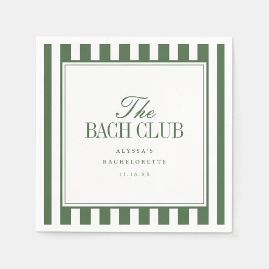 Serviette En Papier Moderne "The Bach Club" rayé vert olive Script (Devant)
