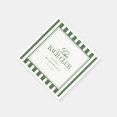 Serviette En Papier Moderne "The Bach Club" rayé vert olive Script (Coin)
