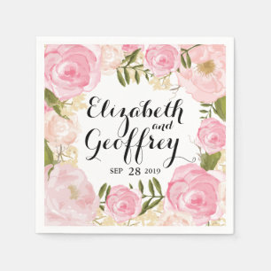 Serviette En Papier Moderne Vintage rose Floral Mariage personnalisé