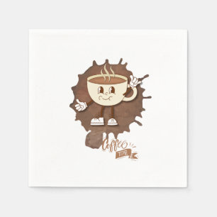 Serviette En Papier Moment Café – Tasse Mignonne Souriante avec Fumée
