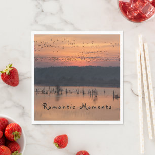 Serviette En Papier Moments romantiques Oiseaux au lever du soleil pho
