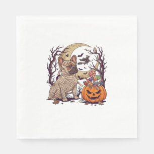 Serviette En Papier Momie d'Halloween Bouledogue Français Citrouille B