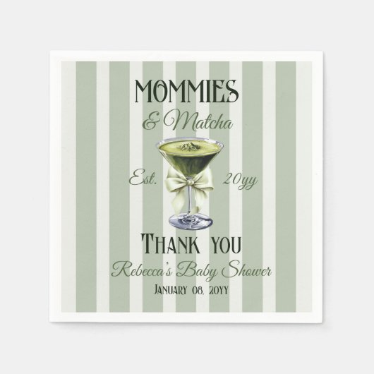 Serviette En Papier Mommies et Baby shower Matcha Olive Green Bow (Devant)