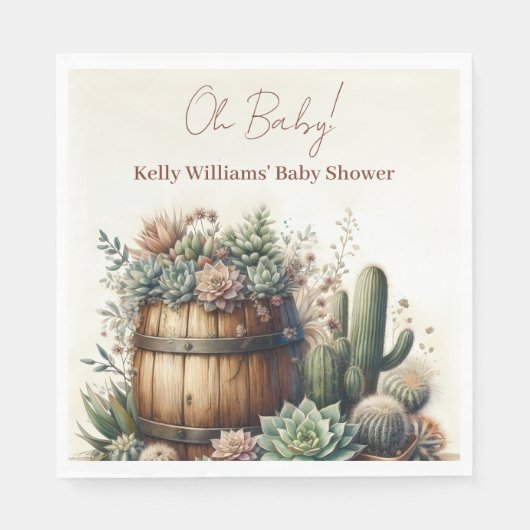 Serviette En Papier Mon bébé ! Baby shower Rustique Succulents & Cactu (Devant)