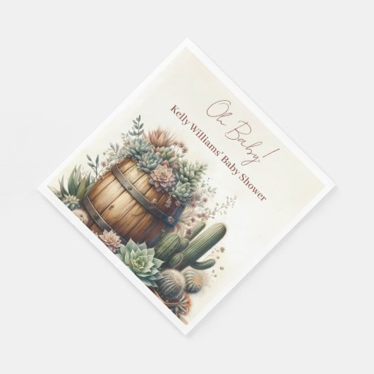 Serviette En Papier Mon bébé ! Baby shower Rustique Succulents & Cactu (Coin)