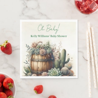 Serviette En Papier Mon bébé ! Baby shower Rustique Succulents & Cactu