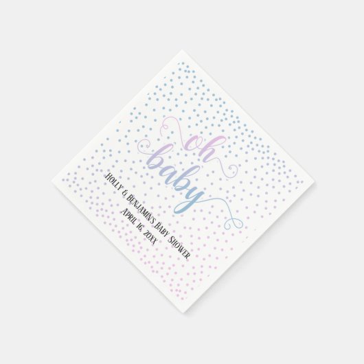 Serviette En Papier "Mon bébé !" Confetti bleu rose, Noms et Date (Coin)