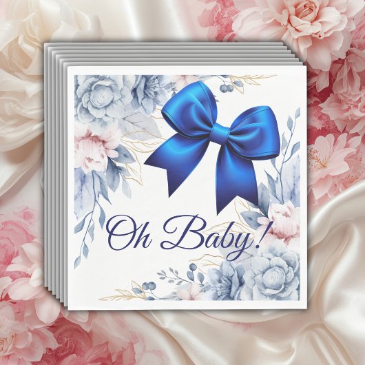 Serviette En Papier Mon bébé ! Élégant Baby shower Floral Blue Bow