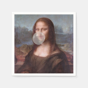 Serviette En Papier Mona Lisa soufflant du chewing-gum gris