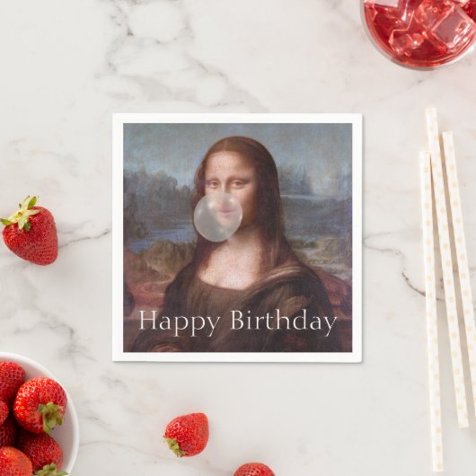 Serviette En Papier Mona Lisa soufflant la gomme Joyeux anniversaire (En situation)
