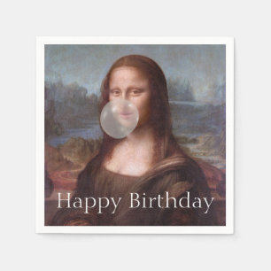 Serviette En Papier Mona Lisa soufflant la gomme Joyeux anniversaire
