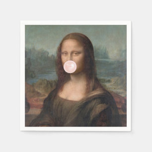 Serviette En Papier Mona Lisa soufflant un bubble gum rose