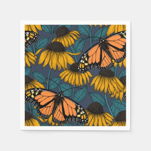 Serviette En Papier Monarch butterfly on yellow coneflowers (Devant)