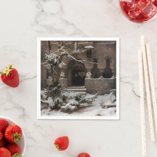 Serviette En Papier Monastère en Neige d'hiver (par Karl Laling) (En situation)