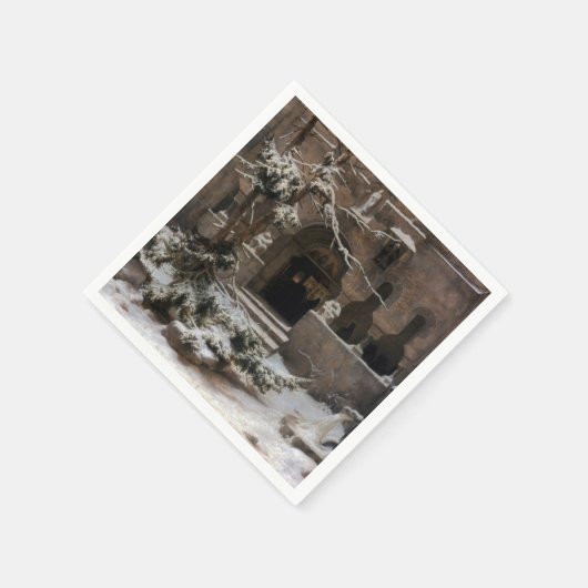 Serviette En Papier Monastère en Neige d'hiver (par Karl Laling) (Coin)