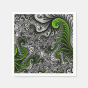 Serviette En Papier Monde Fantastique Art Fractal Abstrait Vert Et Gri