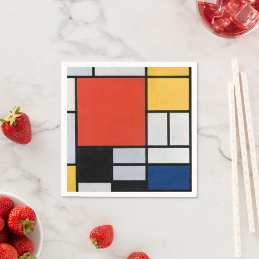 Serviette En Papier Mondrial Composition Rouge Jaune Bleu Noir (En situation)