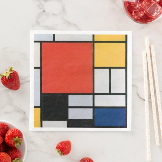 Serviette En Papier Mondrial Composition Rouge Jaune Bleu Noir (En situation)
