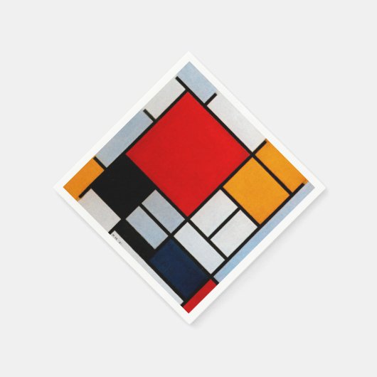 Serviette En Papier Mondrian - Composition avec grand plan rouge (Coin)
