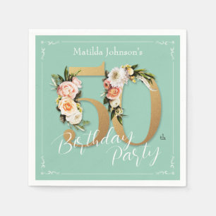 Serviette En Papier Monnaie 50e anniversaire Or Floral Vintage glamour