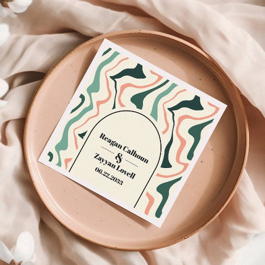 Serviette En Papier Monnaie Arc À Arche Verte Et Rose Retro Mariage