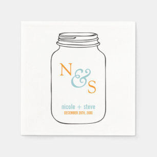 Serviette En Papier Monnaie et Tangerine Mason Jar Mariage monogramme