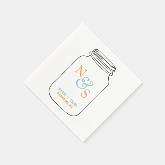 Serviette En Papier Monnaie et Tangerine Mason Jar Mariage monogramme (Coin)