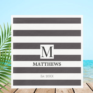 Serviette En Papier Monogram Blue Stripes Nom de famille Nautique