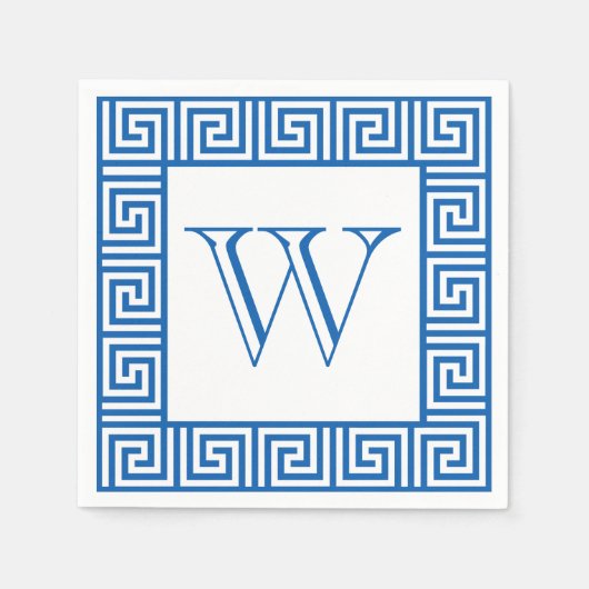 Serviette En Papier Monogram Blue & White Style grec clé style papier (Devant)