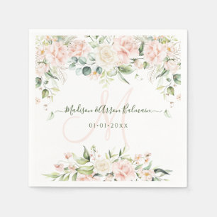 Serviette En Papier Monogram Blush Creme Roses Eucalyptus N'importe qu