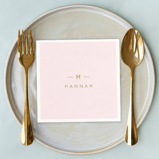 Serviette En Papier Monogram Blush | Elegant Gold Minimum
