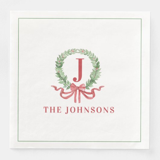 Serviette En Papier Monogram Christmas Wreath (Devant)